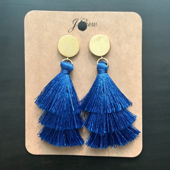 J. Crew Blue Tiered Tassel Earrings - Picture 1 of 3